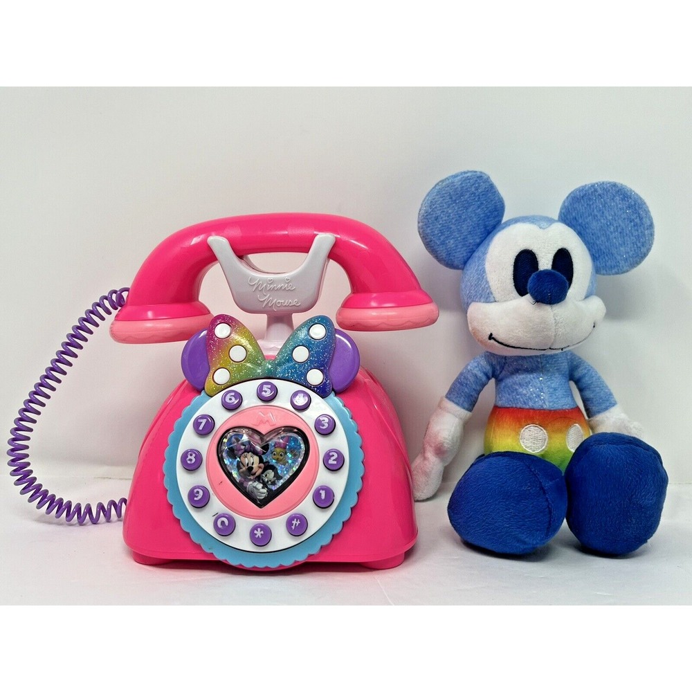 Disney Mickey Mouse Rainbow Collection Plush & Minnie Pink Talking Telephone Toy